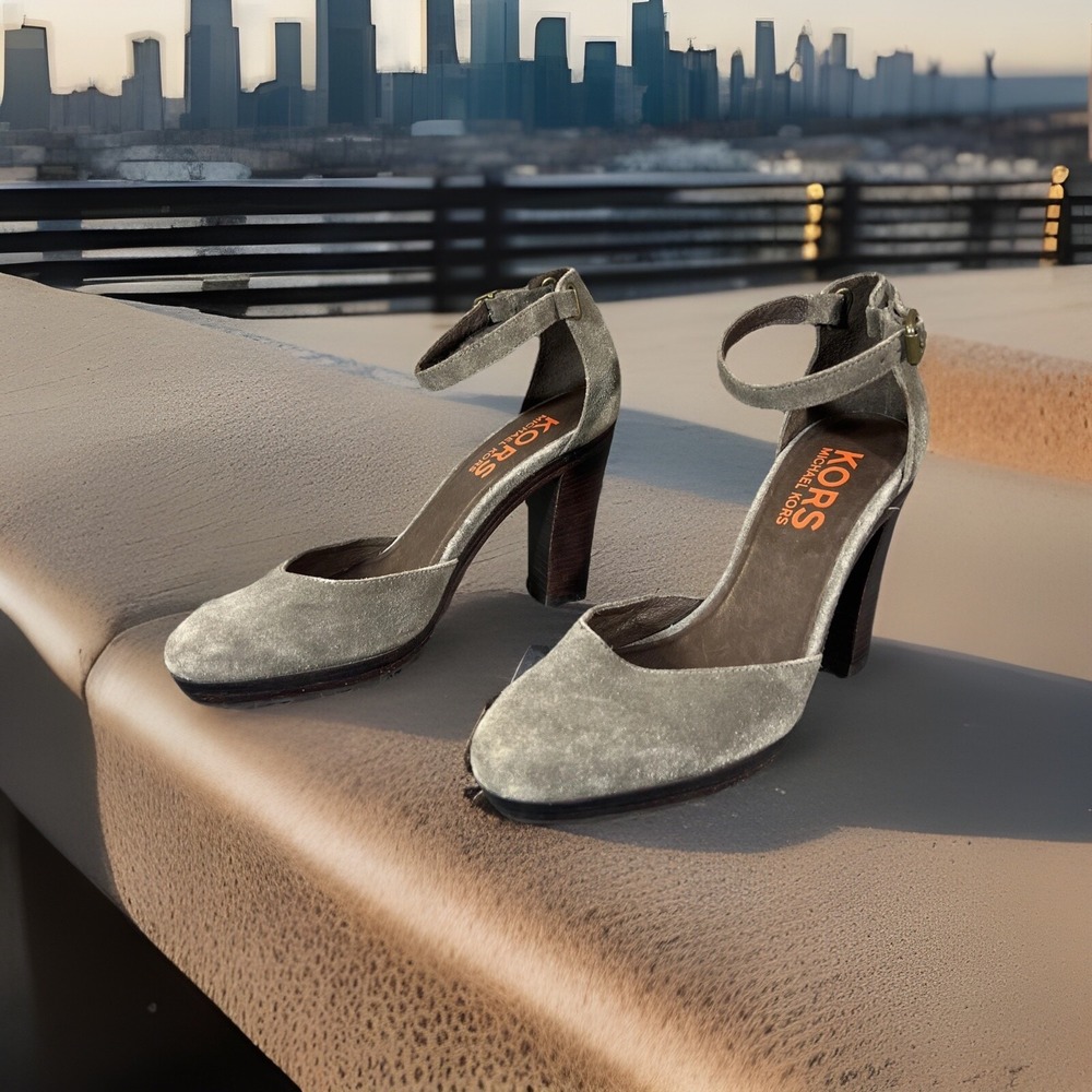 MICHAEL Michael Kors Brown Leather Suede Platform Ankle Strap Heels Size 5.5 M